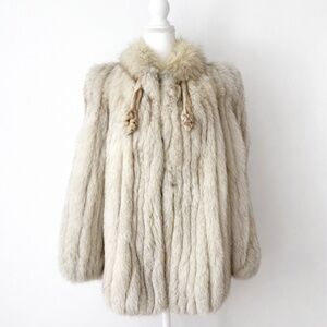 Vintage 1980s Blue Fox Fur Coat Jacket Champagne Beige Glam Old Hollywood
